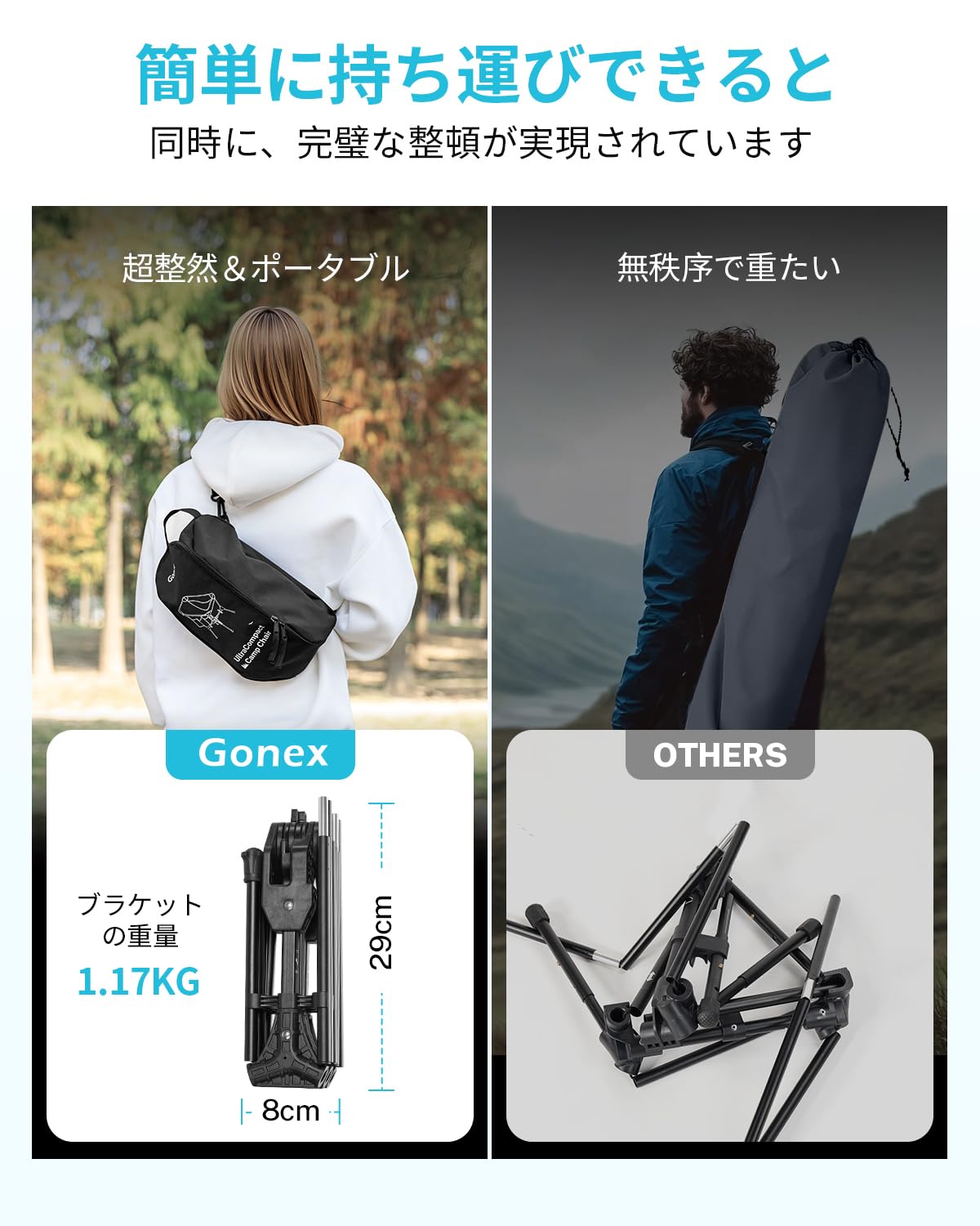 GONEX アウトドアチェア コンパクトな収納 [20 秒迅速なインストール] キャンプチェア 1500G 超軽量 耐荷重 150KG 折りたたみ式 より安定 ハイキング 釣り 登山 ドリンクホルダーと収納袋付き … Amazon.co.jp: Gonex アウトドアチェア コンパクトな収納 [20 秒迅速な